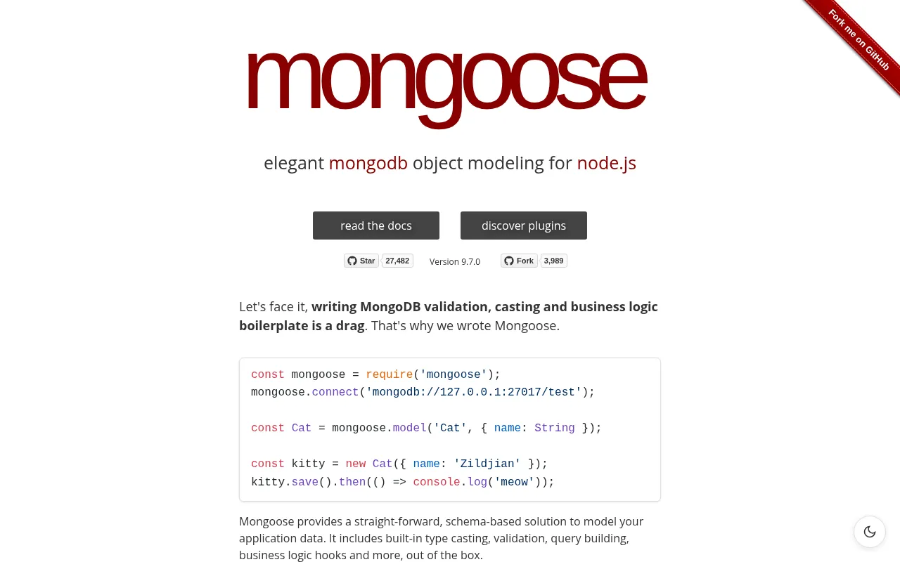 Mongoose — MongoDB Object Modeling for Node.js